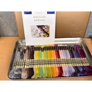 DMC Mouline Special 35 Color Embroidery Floss Set in Gold Collector Tin Pattern